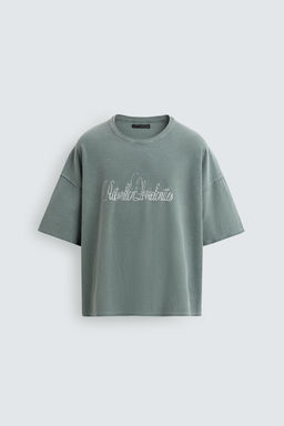 CAMISETA PUNTO TEXTO ESTAMPADO SPRAY / verde lavado