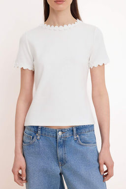 Ekru Regular/Normal Kal?p K?sa Kollu Aksesuar Detayl? %100 Pamuk Orme T-shirt TWOSS26TS00075 - Trendyolmilla фото 3