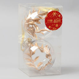 Ёлочные игрушки Фиеста, шары новогодние, d=8 см, набор 2 шт., веточка, золото - Зимнее волшебство фото 3