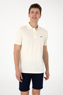 Erkek Regular Fit Polo Yaka Krem Basic Ti__rt