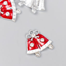 Цена за 4 шт. Декор для творчества металл, эмаль, страза «Колокольчики новогодние» 2×2.2 см