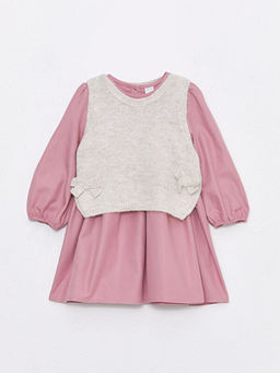 Bisiklet Yaka Uzun Kollu K?z Bebek Elbise ve S?veter 2li Tak?m