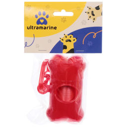 Цена за 6 шт. Контейнер с пакетами для уборки за собакой с карабином,цвет красный Ultramarine