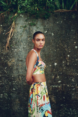 TROPICAL PRINT LAYERED MIDI SKIRT - Zara фото 3