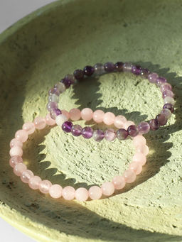Набор браслетов «Кварц розовый и Аметист», 2 шт. шар №6