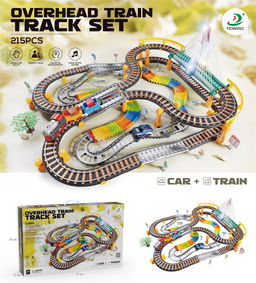 Автотрек +железная дорога "Fenming" 215 дет. (6601-1) в собр. виде 89*69*33см; трек: 84 мягкие секции; ж/д на эстакаде с мостом; в коробке