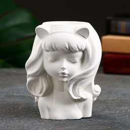 Декоративное кашпо для цветов Девушка с ушками, 11?9?7 см, гипс, белое - Хорошие сувениры фото 2