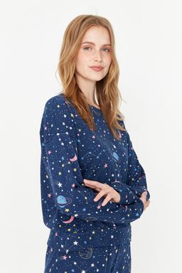 Trendyolmilla Lacivert %100 Pamuklu Galaksi Desenli Orme Pijama Tak?m? THMAW21PT0794  фото 6