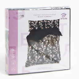 Постельное бельё Этель евро Black flowers, 200 х217 см, 214х240 см, 50х70 см -2 шт, мако-сатин 114г/м2  фото 7