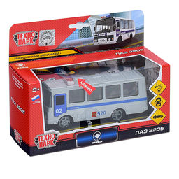 Машина металл ПАЗ 3205 14 см, (свет-звук, дв., багажник) инерц., в коробке