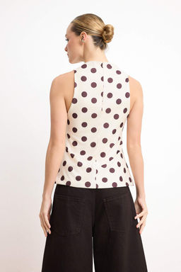 Ekru Puantiyeli Fitted/Vucuda Oturan Saten Orme Bluz TWOSS26BZ00430 - Trendyolmilla фото 4