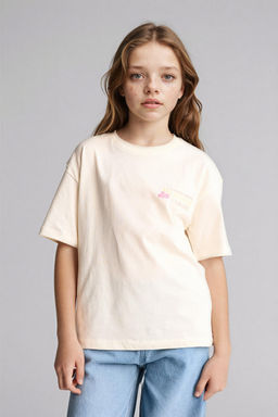 %100 Pamuk Oversize _i_ek Desenli Ti__rt K_z _ocuk