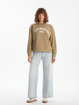 Bisiklet Yaka Los Angeles Bask?l? Oversize Kad?n Sweatshirt