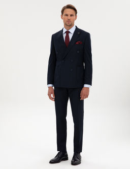 Lacivert Extra Slim Fit _izgili Kruvaze Tak_m Elbise