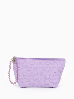 Косметичка женская «Цветочки», на молнии, ручка из бусин, сиреневая