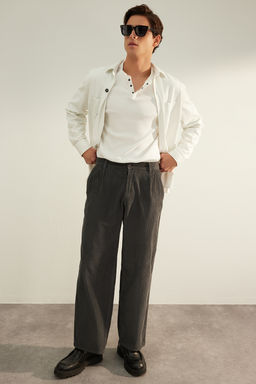 TRENDYOL MAN Limited Edition Antrasit %100 Pamuk Wide leg Kadife Pantolon TMNAW24PL00012 - Trendyolmilla фото 3