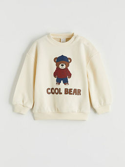 Bisiklet Yaka Bask?l? Erkek Bebek Sweatshirt