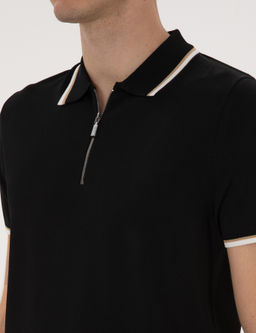Siyah Slim Fit Polo Yaka Fermuarl_ Triko Kazak - Pierre cardin фото 7