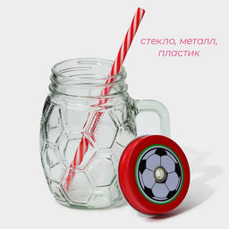 Кружка Доляна Мяч, 500 мл, с крышкой и трубочкой, стекло, МИКС фото 3