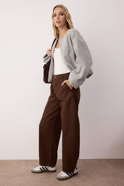 Kahverengi Barrel Kal?p %100 Pamuk Gabardin Pantolon TWOAW26PL00084