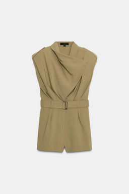 SHOULDER PAD PLAYSUIT WITH BELT