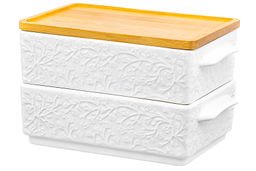 Набор 2 блюд д/холодца 800 мл 20,5*12*12 см Веточки-цветочки + бамбуковая крышка - Elan gallery фото 4