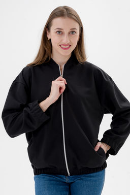 Бомбер из коттон фита чёрный макси