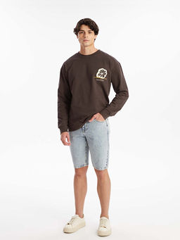 Bisiklet Yaka Uzun Kollu Bask?l? Erkek Sweatshirt