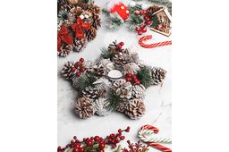 Новогоднее украшение подсвечник 28*28*7 см Зимняя вишня на 1 свечу, звезда