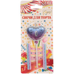 Цена за 2 шт. Свечи для торта Цифра Воздушное сердце "0" (свечи 8 см, сердце 5*13 см)