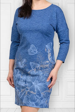 Платье футер с лайкрой, принт, берёзка - индиго (448-3) - Плиона фото 3