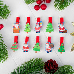 Прищепки декоративные «Новый год», 10 шт., верёвка — 100 см