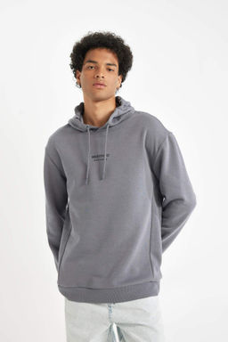 Siyah Relax Fit Kapusonlu Bask?l? Sweatshirt - Defacto фото 5
