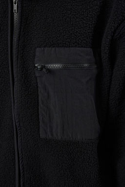 Winter Essentials Siyah Kal?n Polar Fermuarl? Dik Yaka Uzun Kol Cepli Orme Sweatshirt TWOAW24SW00071