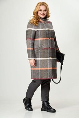 Пальто БелЭльСтиль 841 клетка серая  фото 48