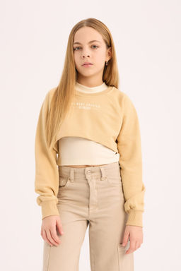Bisiklet Yaka Bask_l_ 2li Sweatshirt K_z _ocuk
