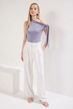 Trendyolmilla Siyah Asimetrik Yaka Baglama Detayl? Esnek Orme Bluz TWOSS25BZ00400 фото 16