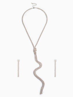 Гарнитур 2 предмета: кулон, серьги Элегантность жгут, цвет белый в серебре, 42 см