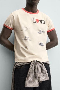 RIB T-SHIRT WITH CONTRAST HEART - Zara фото 13
