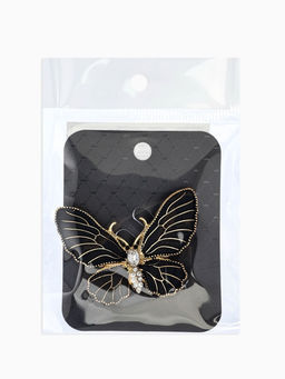 Брошь "Бабочка" матовая, в жилки, цвет чёрный в золоте