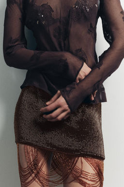 MINI SKIRT WITH BEADS AND FRINGING - Zara фото 3