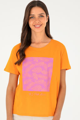 Футболка U.S. Polo Assn женская оранжевая хлопок  фото 3