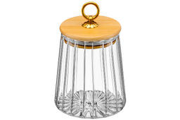 Банка стеклянная 650 мл 10*10*13 см с деревянной крышкой с силиконовым уплотнителем