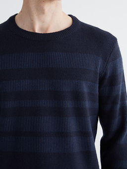 Bisiklet Yaka ?izgili Erkek Triko Kazak