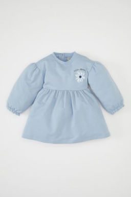 K?z Bebek Bisiklet Yaka Cicek Bask?l? Uzun Kollu Sweatshirt Elbise
