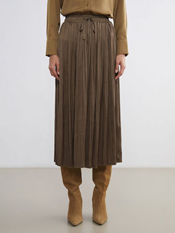 Beli Lastikli Saten Kad?n Pileli Etek