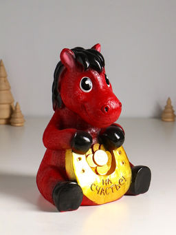 Копилка для денег Конь с подковой, гипс, 24 см, красный