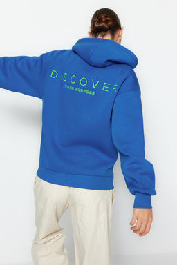 TRENDYOLMILLA Siyah Kapusonlu S?rt Bask?l? Oversize/Genis Kal?p Kal?n Ici Polarl? Orme Sweatshirt TWOAW24SW00214  фото 4