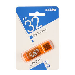 Флешка Smartbuy Glossy series Orange, 32 Гб, USB2.0, чт до 25 Мб/с, зап до 15 Мб/с,оранжевая