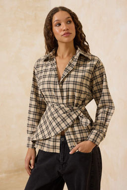 Kahverengi Ekose C?kar?labilir Sal Detayl? Gomlek TWOAW26GO00155 - Trendyolmilla фото 7